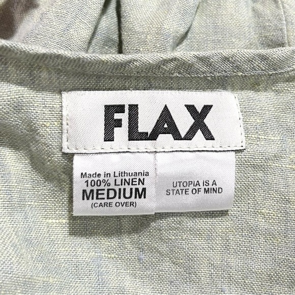 Flax Linen Back Pocket Button Front Lagenlook Shirt Light Green M - Picture 5 of 5